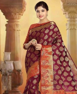 Magenta Art Silk Tussar Floral Design Traditional Sarees