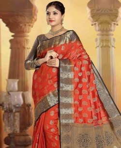 Red Art Silk Tussar Floral Design Traditional Sarees