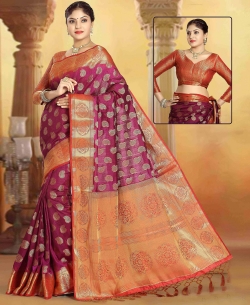 Magenta Art Silk Tussar Floral Design Traditional Sarees