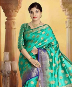 Green Art Silk Tussar Floral Design Traditional Sarees