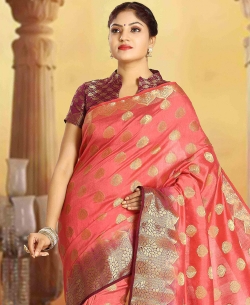 Pink Art Silk Tussar Floral Design Traditional Sarees