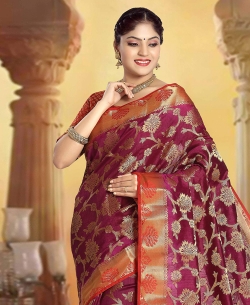 Magenta Art Silk Tussar Floral Design Traditional Sarees