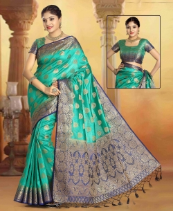Royal Blue Art Silk Tussar Floral Design Traditional Sarees