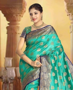 Royal Blue Art Silk Tussar Floral Design Traditional Sarees