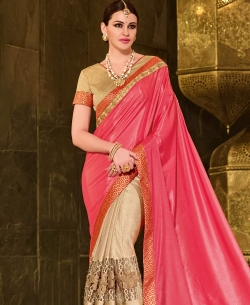 Orange Crepe Border Work Half And Half Sarees