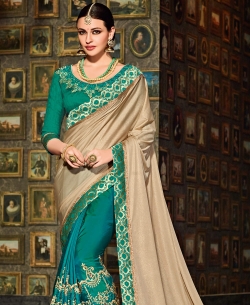 Green Silk Border Work Half And Half Sarees

