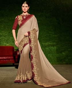 Beige Georgette Border Work Border Sarees