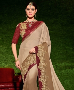 Beige Georgette Border Work Border Sarees
