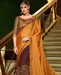Multi Georgette Border Work Half And Half Sarees
