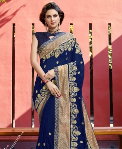 Blue Georgette Stone Work Border Sarees