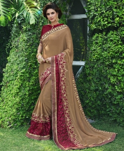 Beige Smoke Moss Stone Work Border Sarees