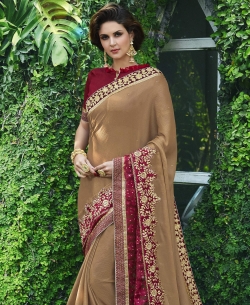 Beige Smoke Moss Stone Work Border Sarees