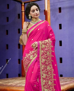 Pink Vichitra Stone Work Border Sarees