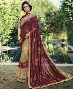 Brown China Smoke Stone Work Half And Half Sarees
