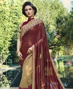 Brown China Smoke Stone Work Half And Half Sarees
