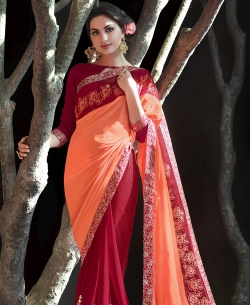 Orange Moss Stone Work Half And Half Sarees

