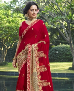 Red Georgette Stone Work Border Sarees