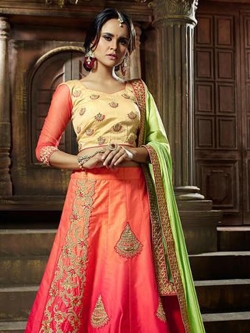 Pink Satin Zardosi A Line Lehengas