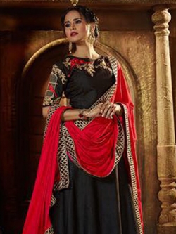 Black Raw Silk Zardosi A Line Lehengas