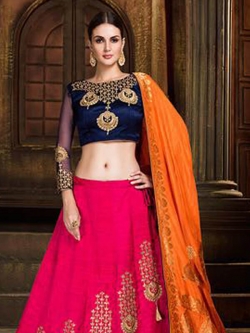 Pink Raw Silk Zardosi A Line Lehengas