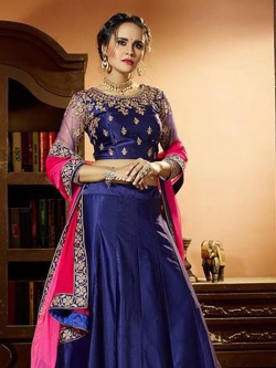Navy Blue Satin Zardosi A Line Lehengas