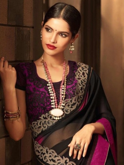 Black Georgette Border Work Border Sarees