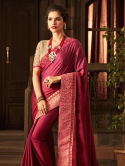Maroon Silk Border Work Border Sarees