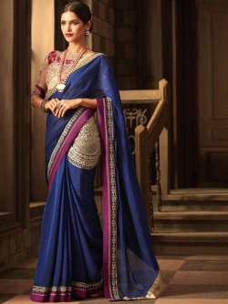 Navy Blue Chiffon Border Work Regular Sarees