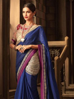 Navy Blue Chiffon Border Work Regular Sarees