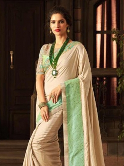 Cream Silk Border Work Border Sarees