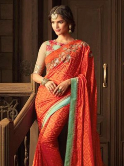 Orange Silk Border Work Regular Sarees