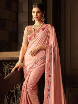 Light Pink Silk Border Work Border Sarees