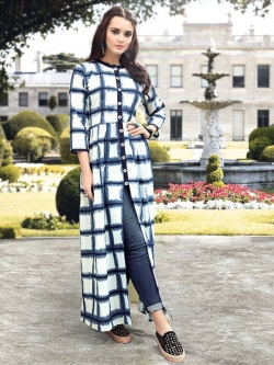 White Rayon Printed Anarkali Kurtis