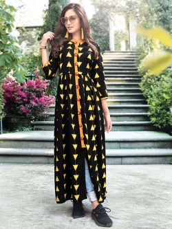 Black Rayon Printed Anarkali Kurtis