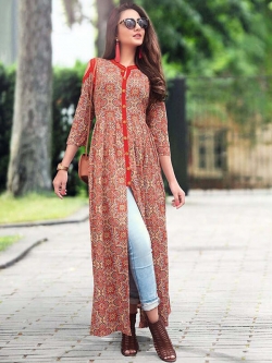 Multicolor Rayon Printed Anarkali Kurtis