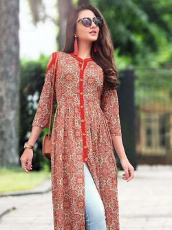 Multicolor Rayon Printed Anarkali Kurtis