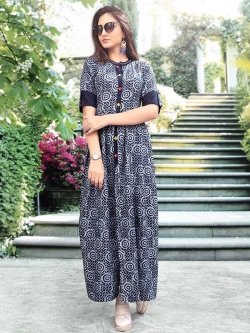 Blue Rayon Printed Anarkali Kurtis