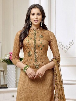 Beige Cotton Printed Palazzo Suits