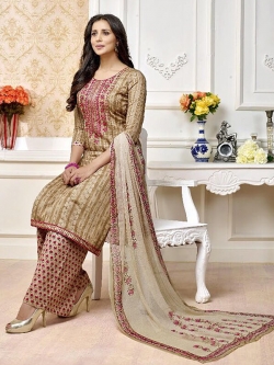Beige Cotton Printed Palazzo Suits