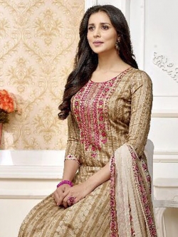 Beige Cotton Printed Palazzo Suits