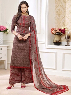 Brown Cotton Printed Palazzo Suits