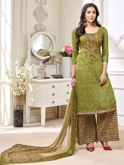 Green Cotton Printed Palazzo Suits