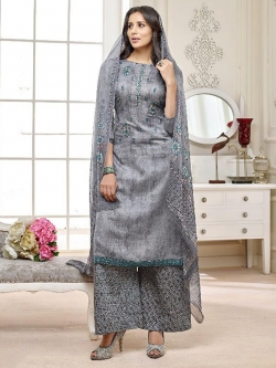 Grey Cotton Printed Palazzo Suits