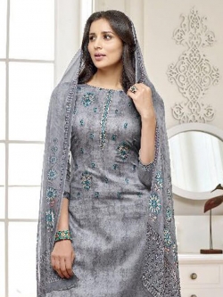 Grey Cotton Printed Palazzo Suits