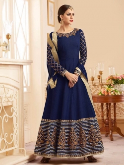 Navy Blue Silk Embroidery Anarkali Suits