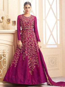 Purple Silk Embroidery Anarkali Suits