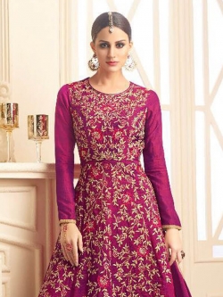 Purple Silk Embroidery Anarkali Suits