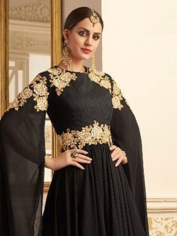 Black Georgette Embroidery Anarkali Suits
