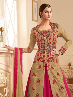 Beige Silk Embroidery Anarkali Suits