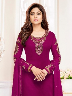 Purple Georgette Embroidery Straight Suits